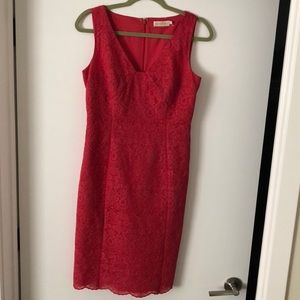 Dark coral lace overlay dress